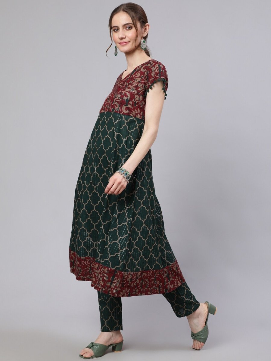 Aks Ethnic Motifs Printed Pure Cotton Anarkali Kurta | Grocsy
