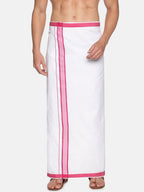 Sethukrishna White & Pink Solid Cotton Dhoti For Men | Grocsy