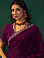 Sangria Embroidered Bordered Sarees | Grocsy