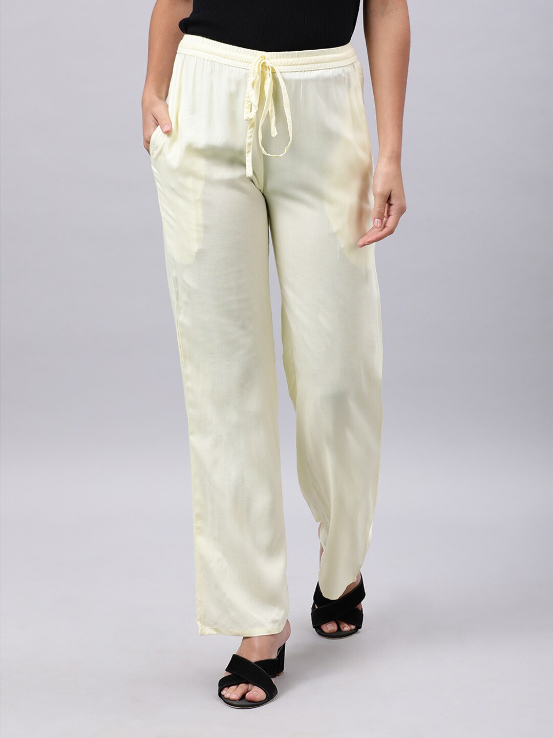 Souchii Cream-Coloured Liva Palazzos | Grocsy