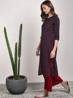 Sangria Women Blue Geometric Printed Straight Kurta | Grocsy