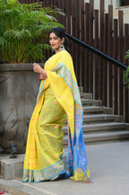 Beatitude Yellow Slub Cotton Floral Jamdani Saree | Grocsy
