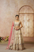 Kesar Fab White Zari Silk Hand_Woven Lehenga | Grocsy