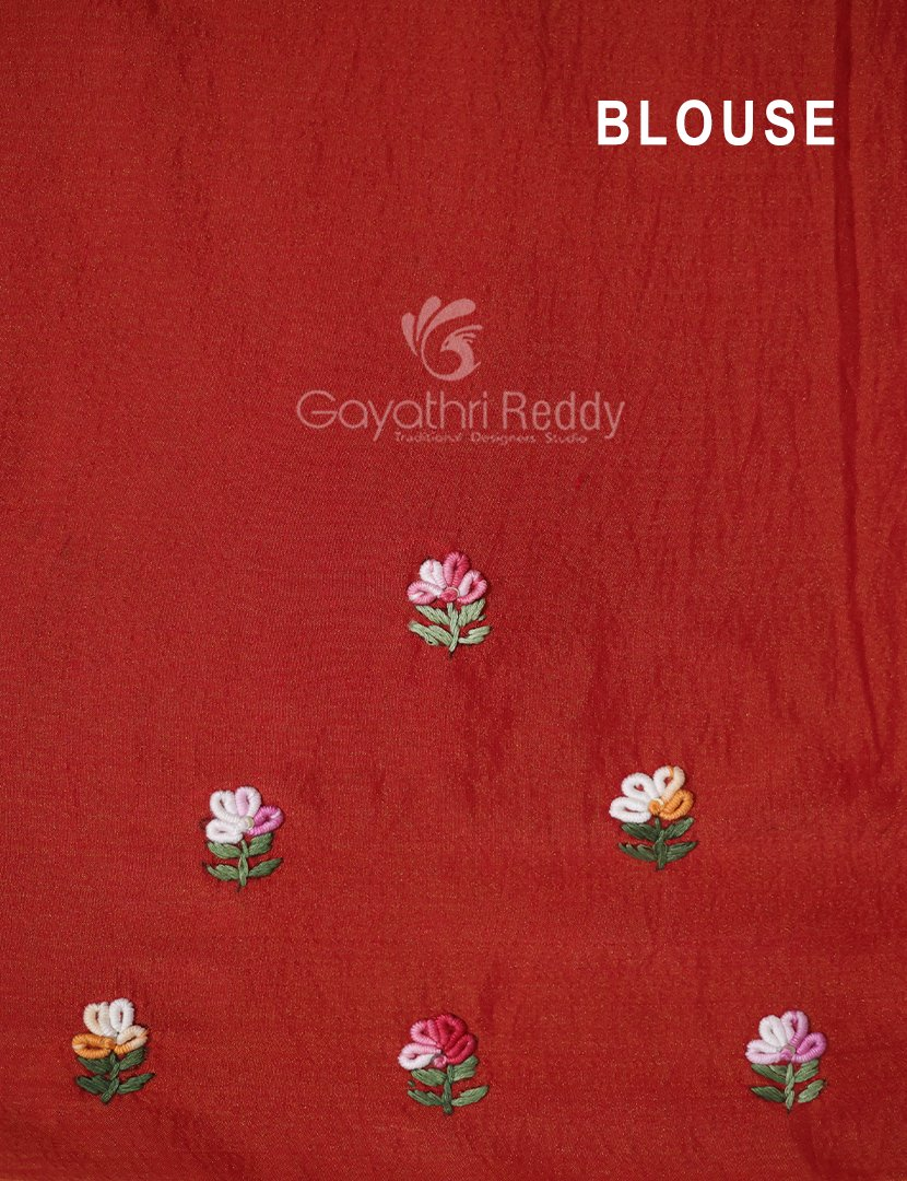 Vibrant Bright Red With Floral Motifs Pure Dola Silk Saree By Gayathri Reddy Designer Studio | Grocsy