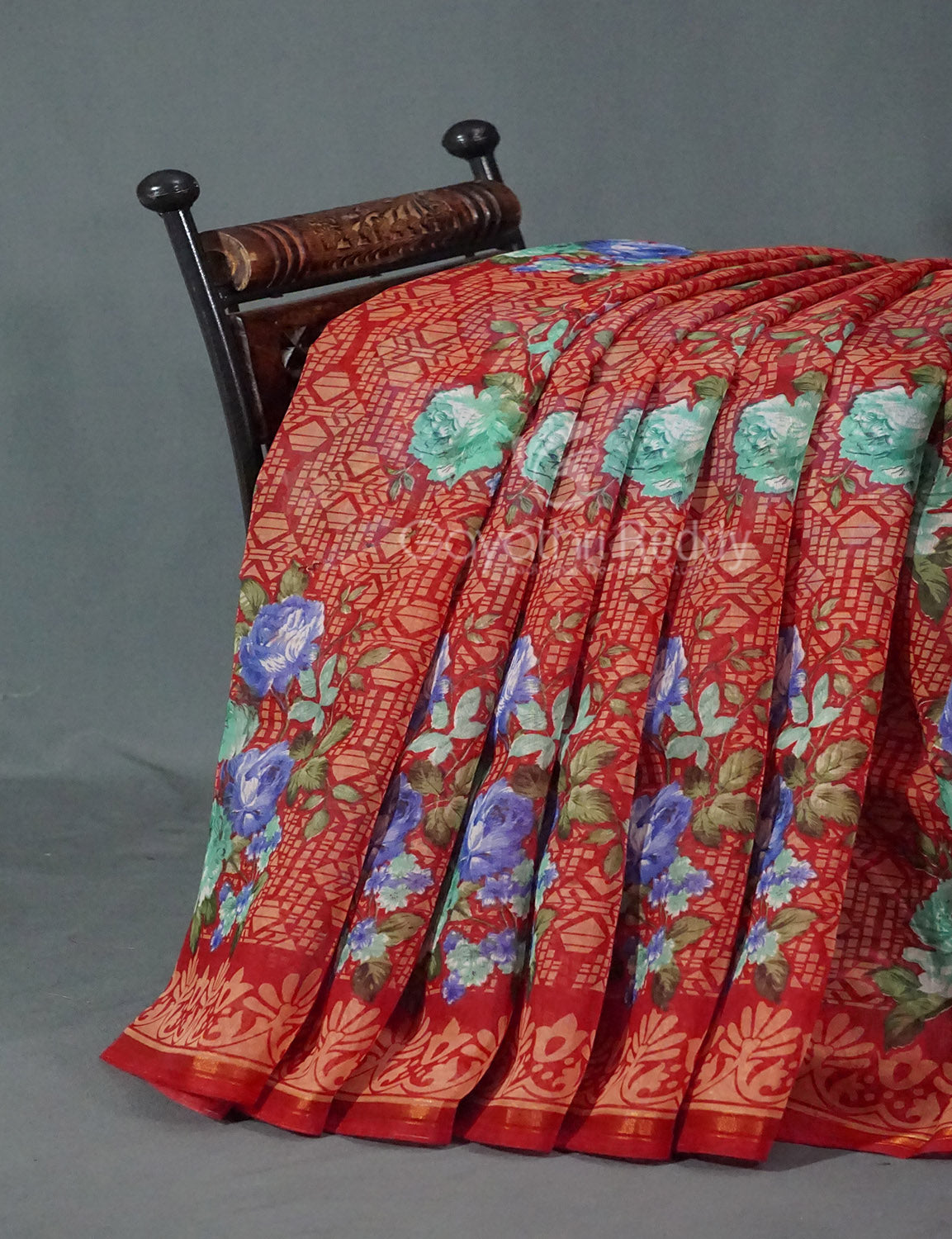 Shades of Tomato Mix Orange Colour Floral Design Semi Chanderi Saree By Gayathri Reddy Designer Studio | Grocsy