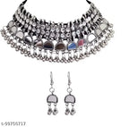 Tehzeeb Creations Women's Silver Plated Necklace Set With Mirror Design | Grocsy