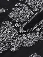 ADA Women Black & White Paisley Chikankari Embroidered Straight Handloom Kurta | Grocsy