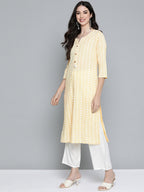 HERE&NOW Women Yellow & Off-White Printed Regular Kurta with Palazzos | Grocsy