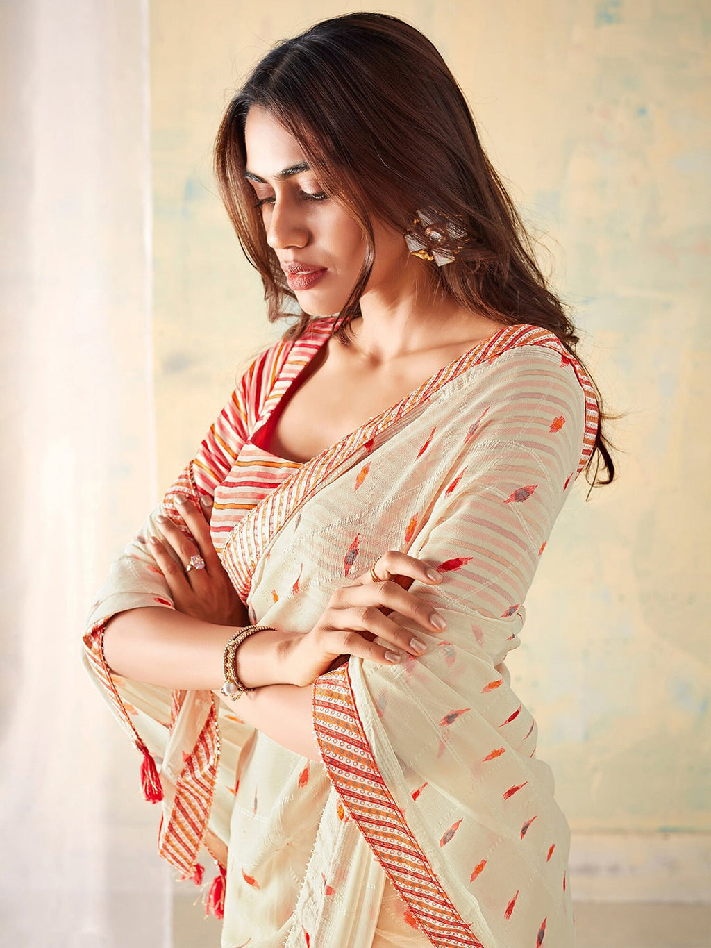 Saree Mall Geometric Printed Gotta Patti Pure Georgette Sarees | Grocsy