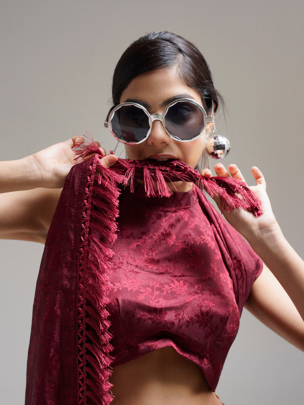 Tikhi Imli Maroon Woven Design Saree | Grocsy