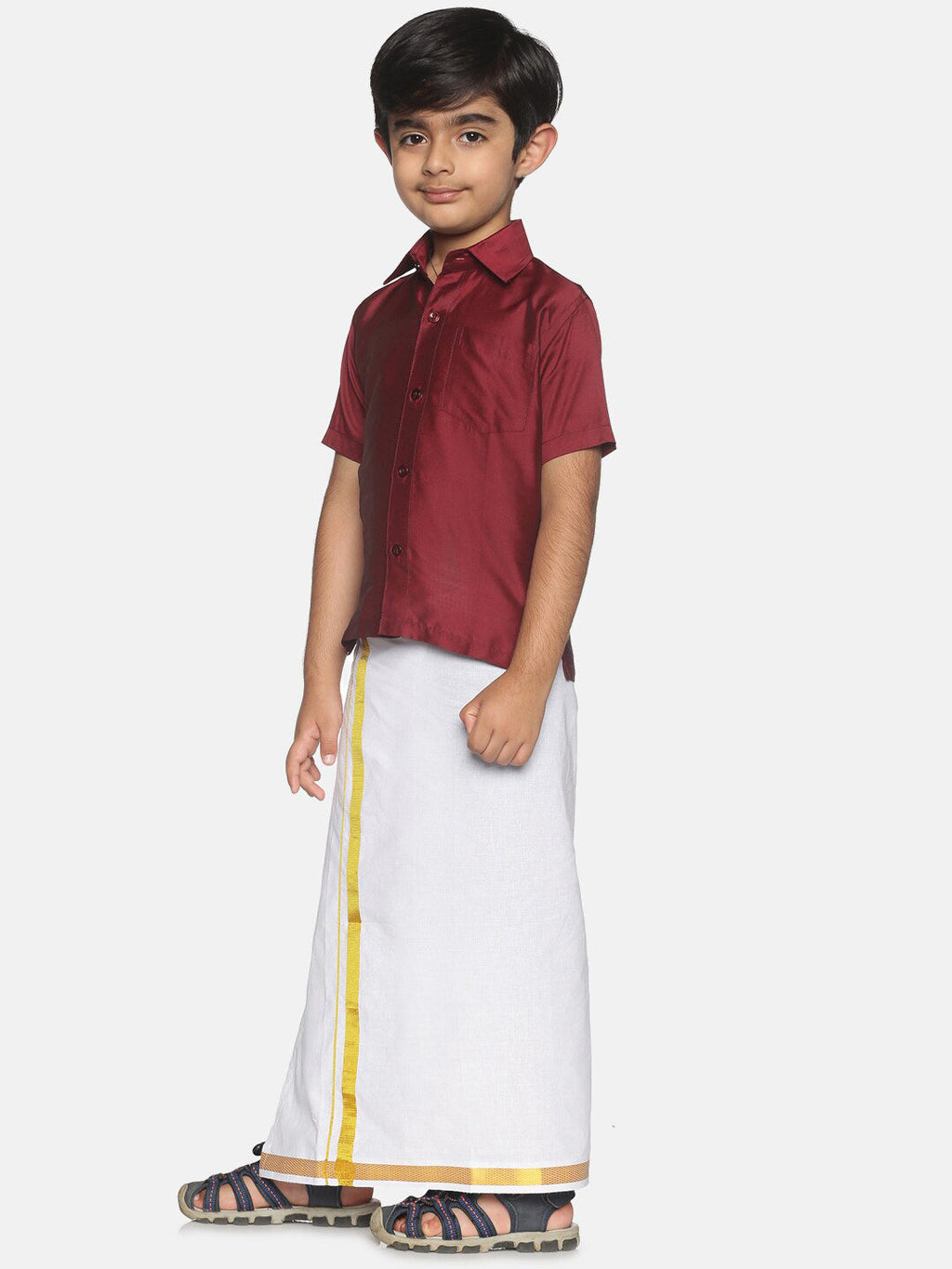 Sethukrishna Boys Maroon Shirt And Veshti Set | Grocsy