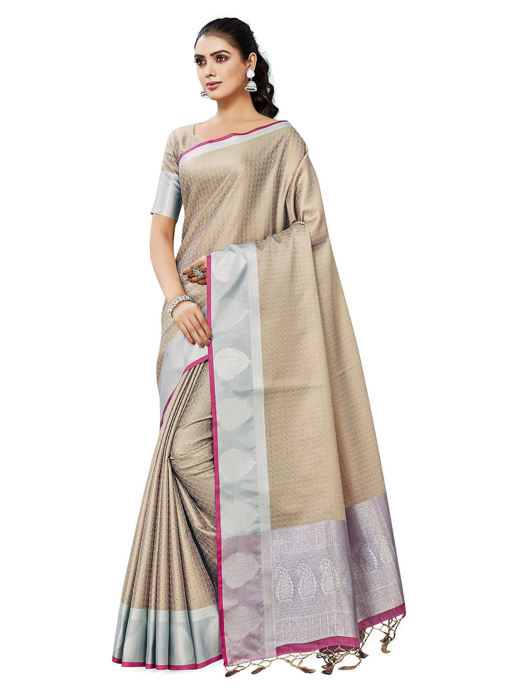 Mimosa Women's Banarasi Art Silk Brown Saree | Grocsy