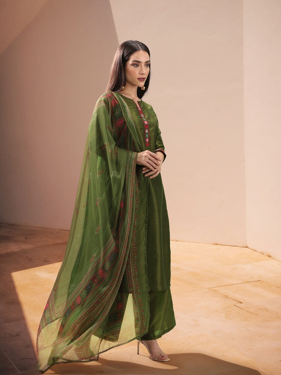 All About You Floral Yoke Design Regular Kurta with Palazzos & Dupatta | Grocsy