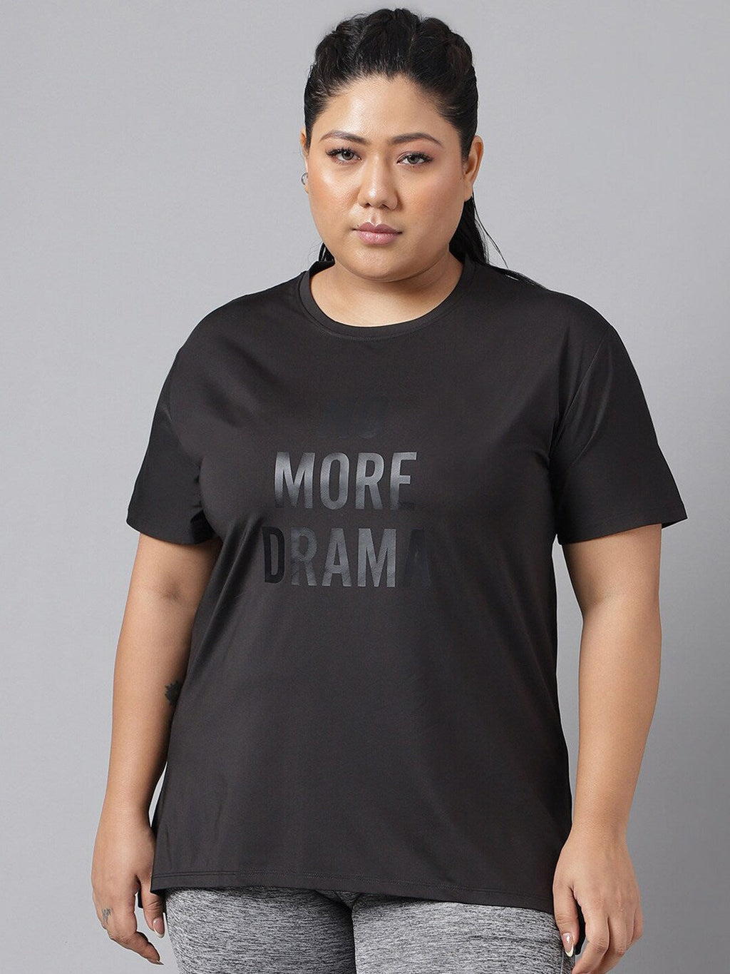 MKH Plus Size Typography Printed Dri-FIT Relaxed Fit Drop-Shoulder Sleeves Gym T-shirt | Grocsy