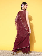 All About You Women Maroon Ethnic Motifs Printed Kurti with Fusion Bottoms & With Dupatta | Grocsy