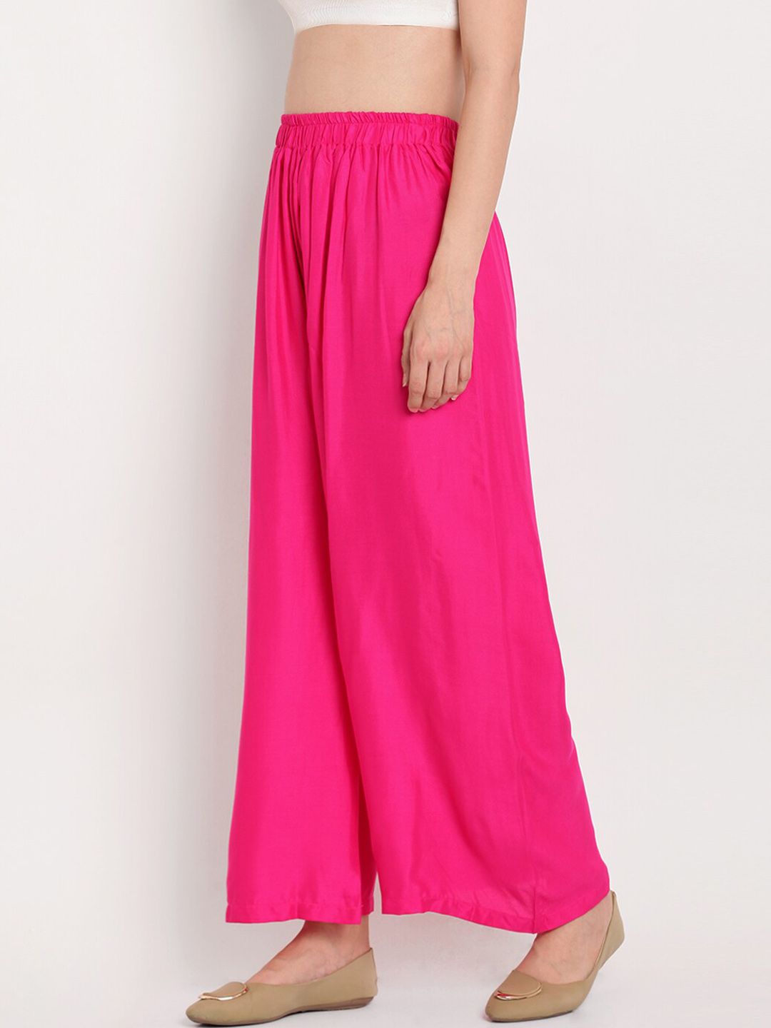 TAG 7 Women Pink Solid Flared Palazzos | Grocsy