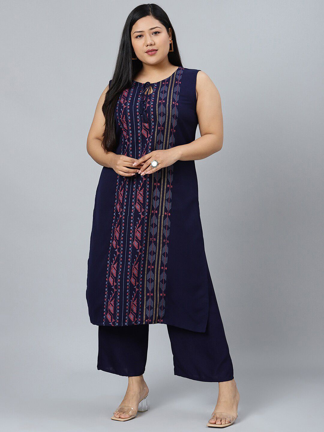 Sztori Plus Size Ethnic Motifs Printed Straight Kurta With Palazzos | Grocsy