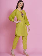 Women Republic Green Lurex Cotton Hand Embroidered Kurta With Pants | Grocsy