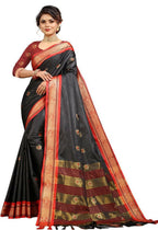 DEIANA'S Beautiful Designer Golden zari Soft Lichi Silk Saree - Black | Grocsy