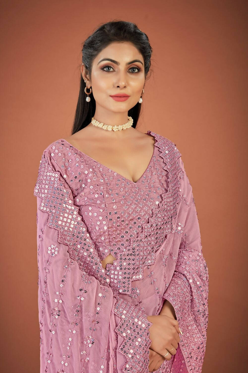 Vamsee Onoin Georgette Designer Saree | Grocsy