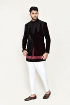 Joban Fashion Maroon Colored Satin Silk Fabric Open Prince Coat, Kurta With Straight Fit Pant | Grocsy
