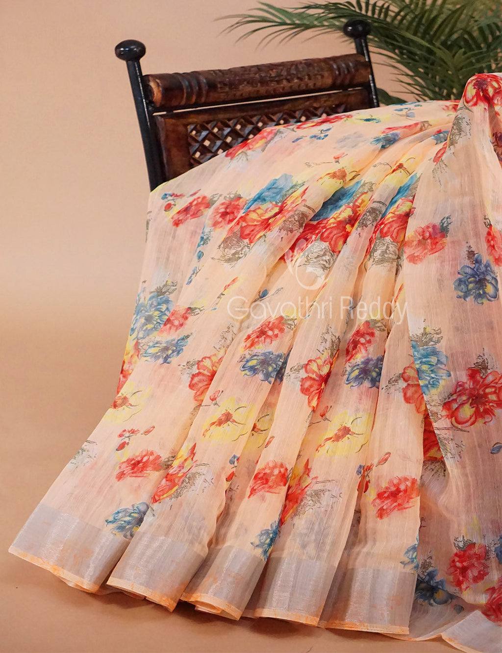 Light Peach And Orange Colour Semi Chanderi Saree By Gayathri Reddy Designer Studio | Grocsy