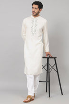 Floral Neckline Embroidered Cotton Kurta by Hilo Design | Grocsy