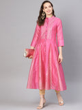 Juniper Women Fuchsia Chanderi Embellished Anarkali Kurta | Grocsy