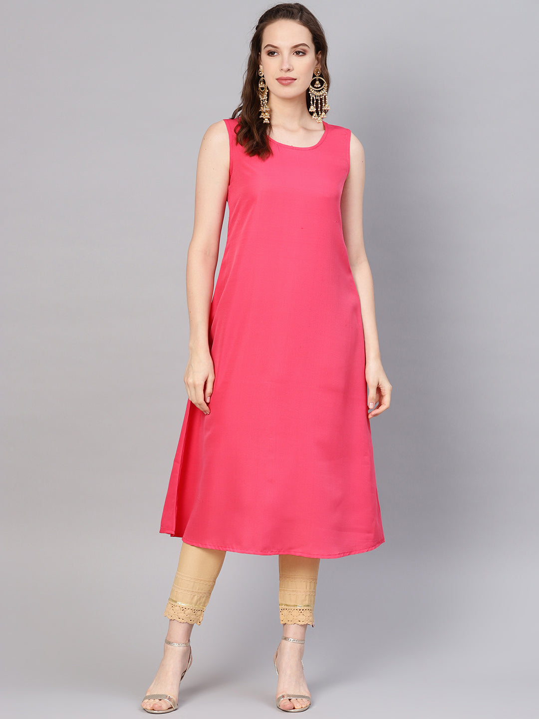 Juniper Women Fuchsia Chanderi Embellished Anarkali Kurta | Grocsy