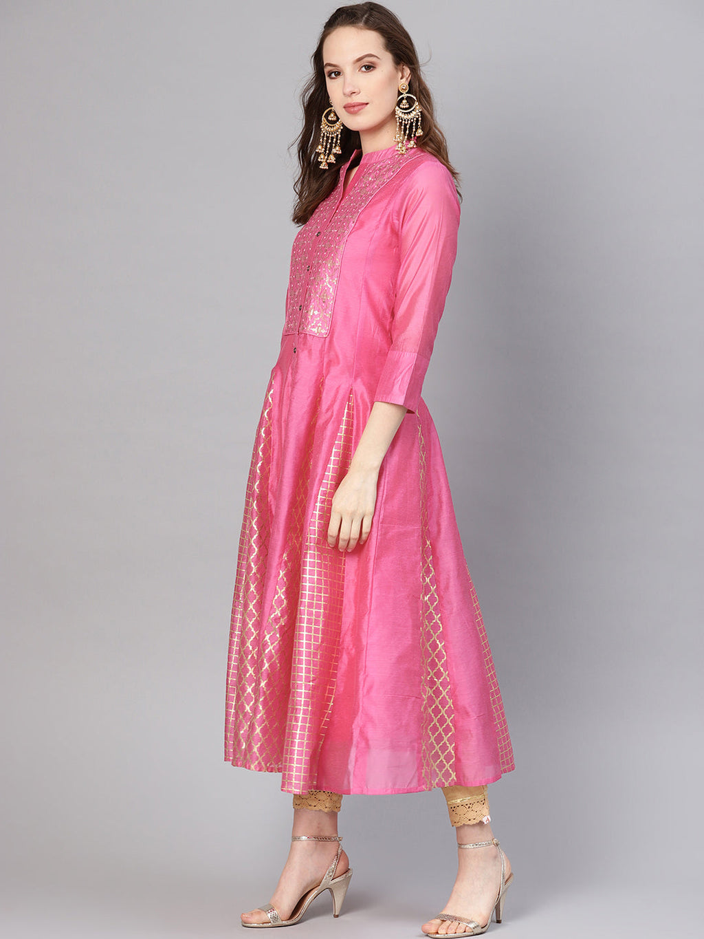 Juniper Women Fuchsia Chanderi Embellished Anarkali Kurta | Grocsy