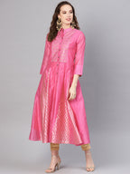 Juniper Women Fuchsia Chanderi Embellished Anarkali Kurta | Grocsy