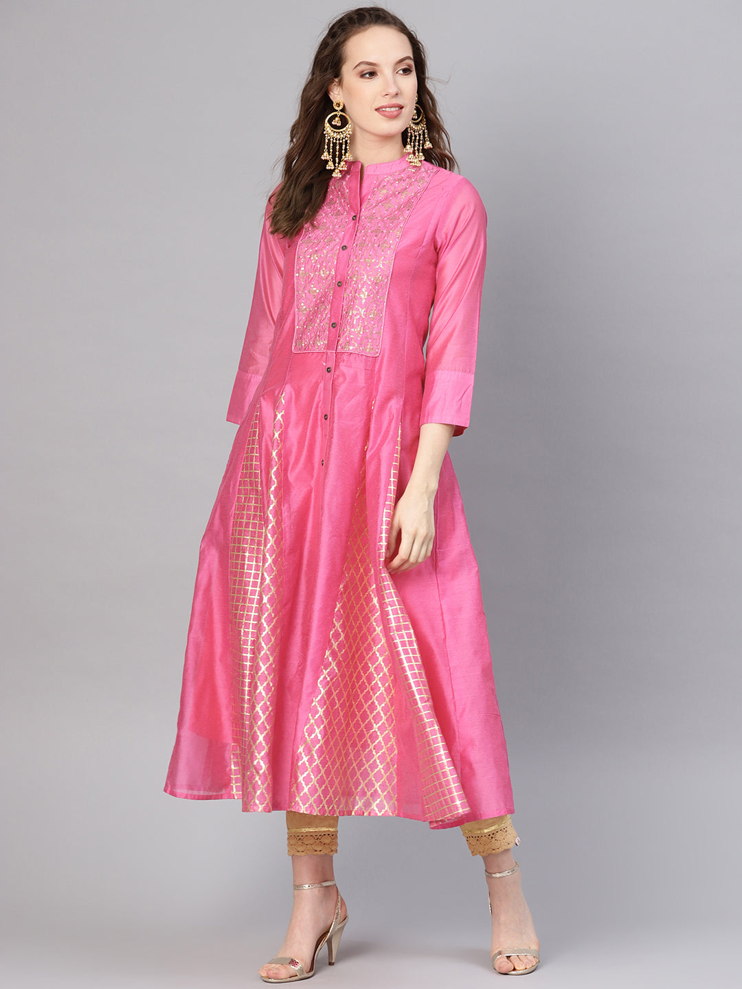 Juniper Women Fuchsia Chanderi Embellished Anarkali Kurta | Grocsy