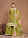 Anaita Green Embroidered Roman Silk Sharara Suit | Grocsy