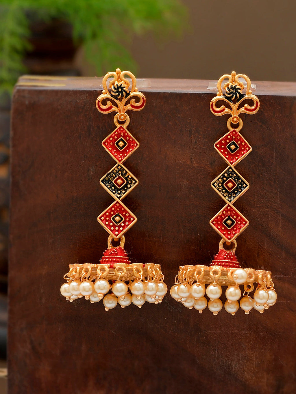 Shoshaa Gold-Toned Contemporary Jhumka Earrings | Grocsy