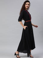 Juniper Women's Black Rayon Embellished Flared Dress | Grocsy