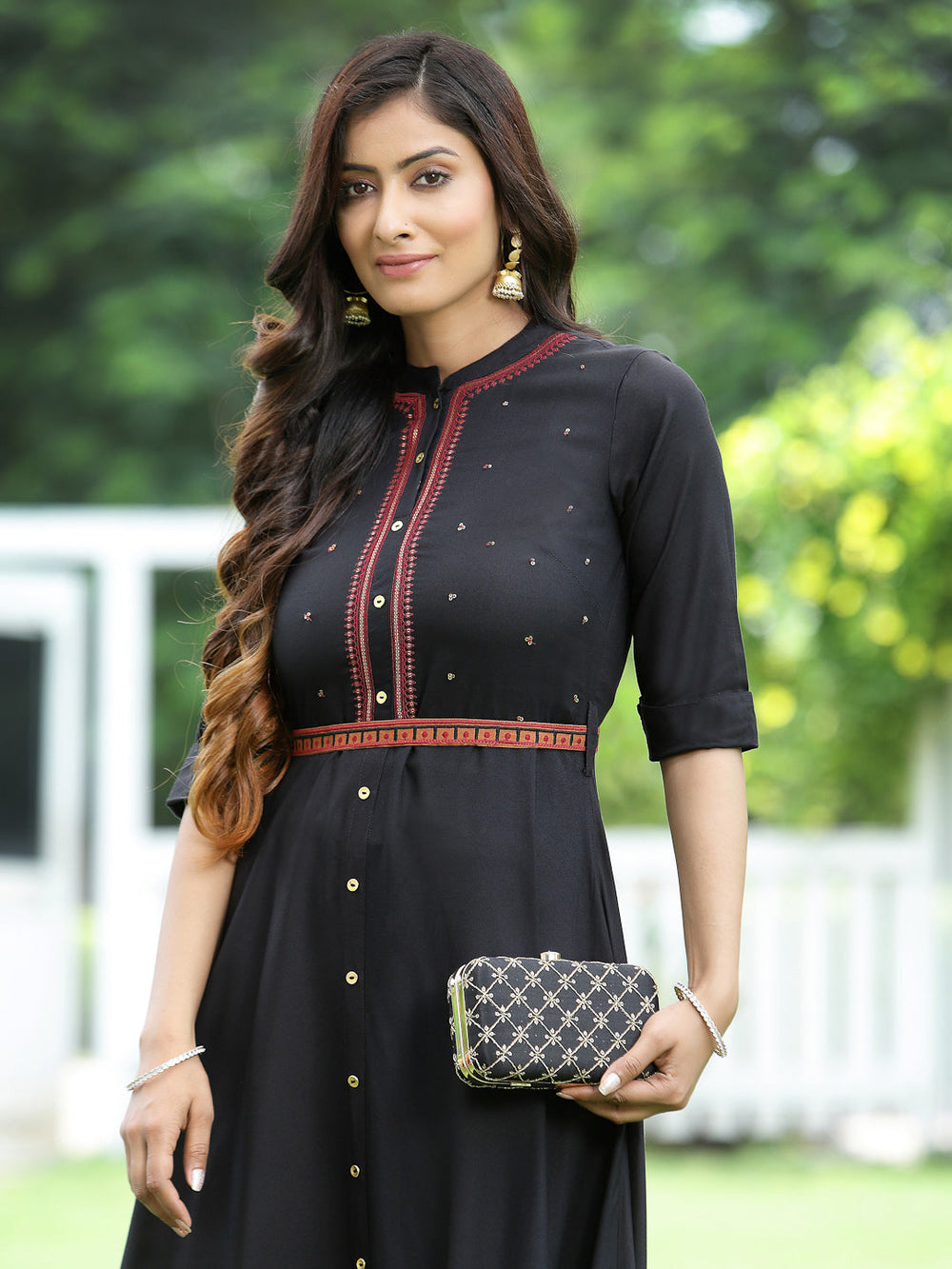 Juniper Women's Black Rayon Embellished Flared Dress | Grocsy