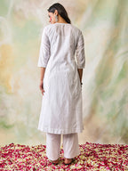 HOUSE OF KARI Ethnic Motifs Embroidered Chikankari Kurta | Grocsy