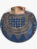 Sangria Women Navy Blue & Gold-Coloured Printed Anarkali Kurta | Grocsy