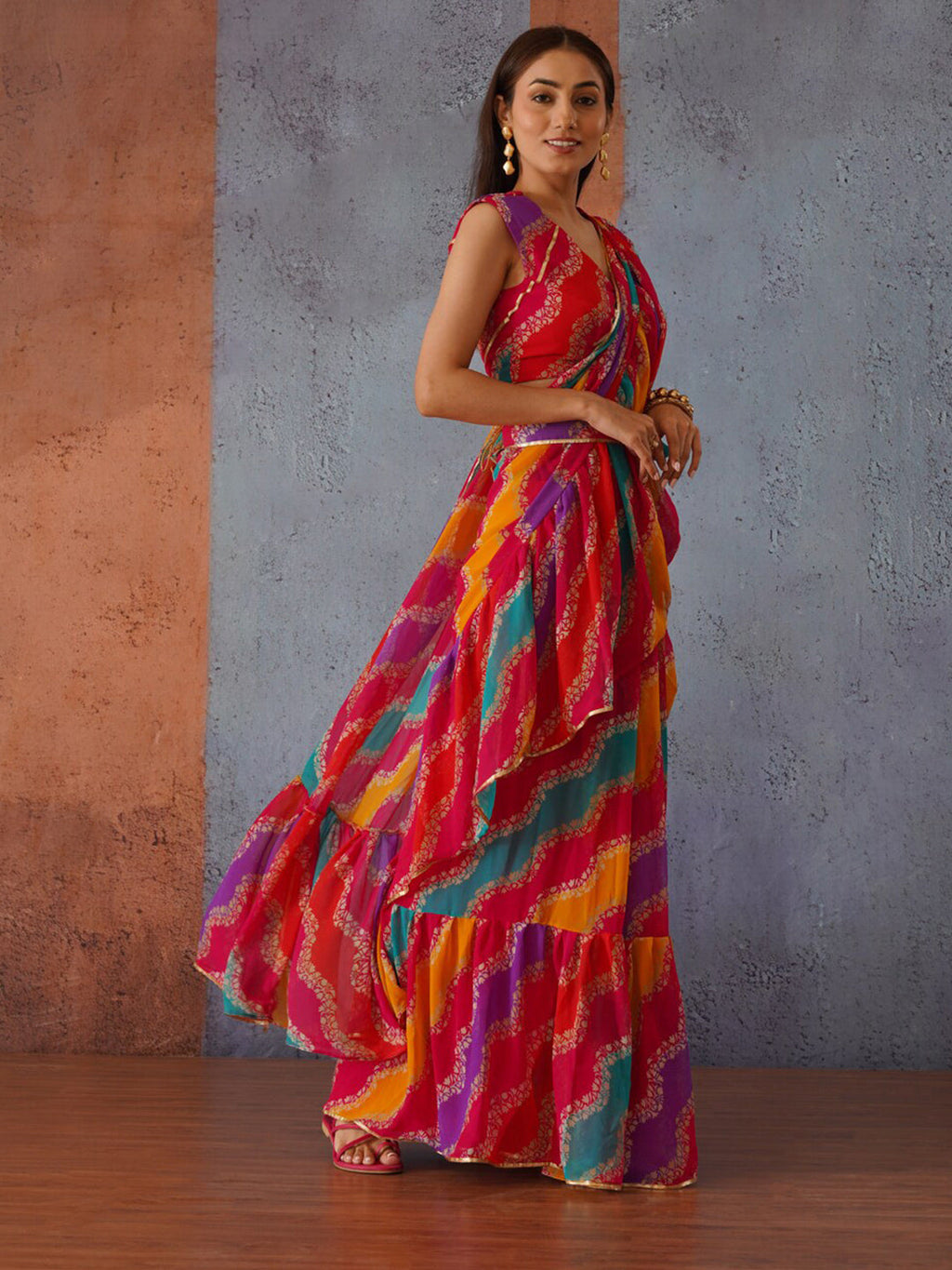 Tikhi Imli Leheriya Gotta Patti Saree | Grocsy