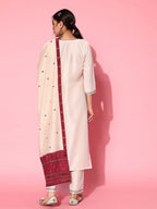Sangria Women White Ethnic Motifs Embroidered Thread Work Kurta With Trousers & Dupatta | Grocsy
