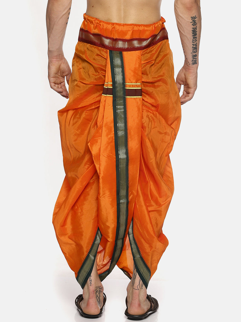 Sethukrishna Men Orange Solid Readymade Dhoti Pants With Angavastram | Grocsy