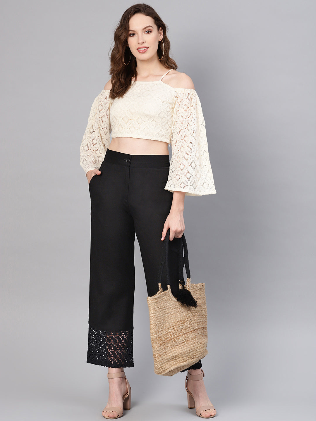 Juniper Women Black Cotton Flex Solid Wide Leg Palazzo | Grocsy