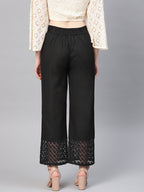Juniper Women Black Cotton Flex Solid Wide Leg Palazzo | Grocsy