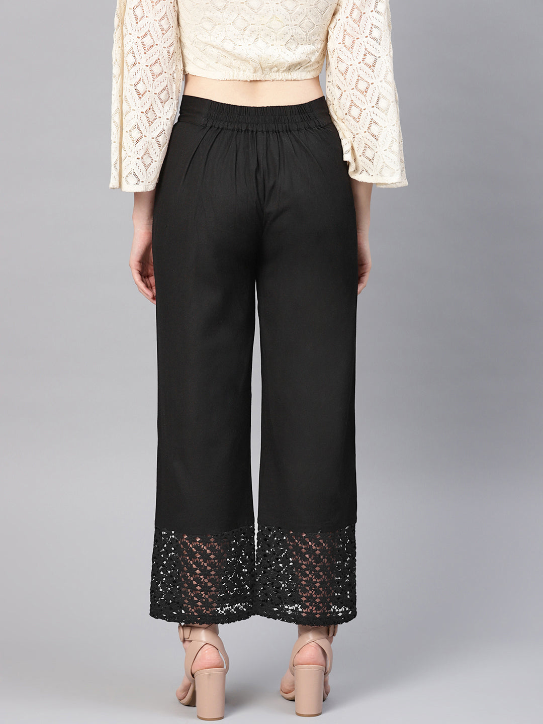 Juniper Women Black Cotton Flex Solid Wide Leg Palazzo | Grocsy