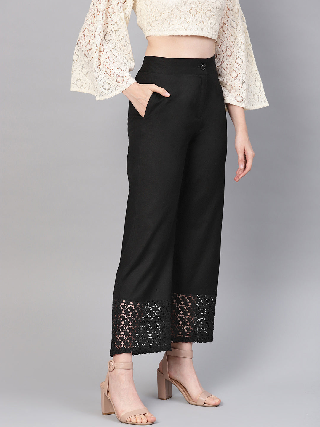 Juniper Women Black Cotton Flex Solid Wide Leg Palazzo | Grocsy