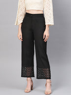 Juniper Women Black Cotton Flex Solid Wide Leg Palazzo | Grocsy