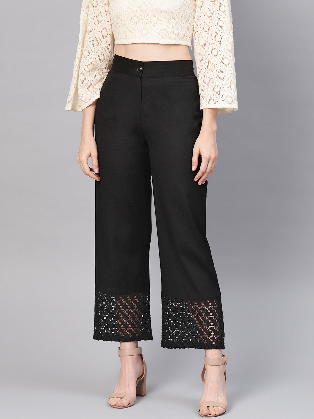 Juniper Women Black Cotton Flex Solid Wide Leg Palazzo | Grocsy