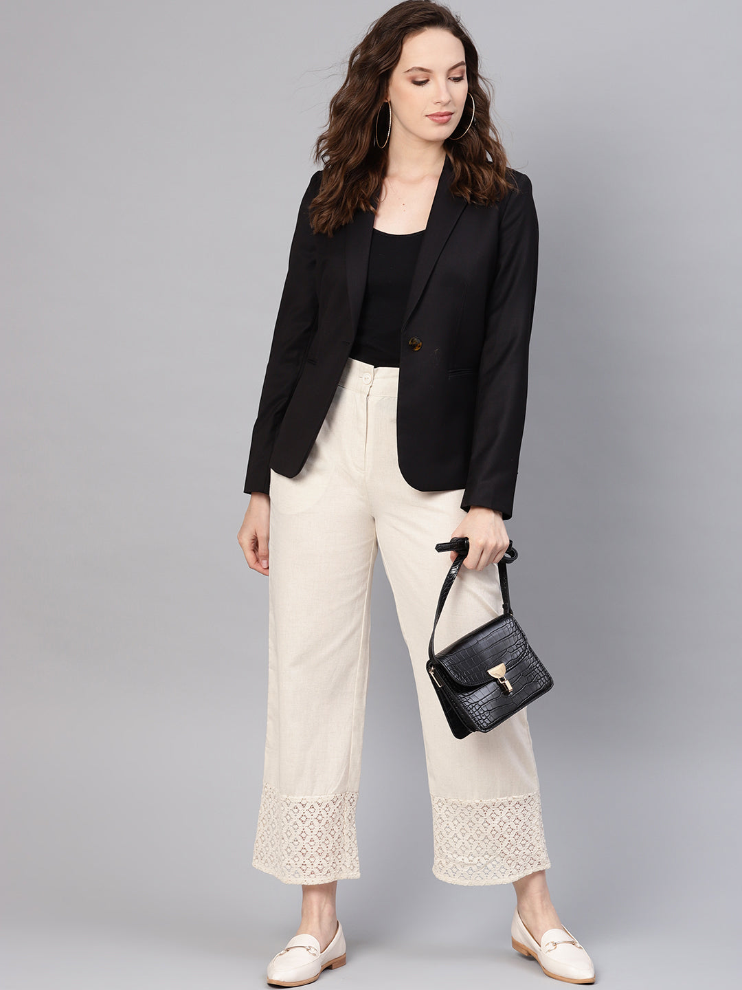 Juniper Women Natural Cotton Flex Solid Wide Leg Palazzo | Grocsy