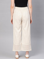 Juniper Women Natural Cotton Flex Solid Wide Leg Palazzo | Grocsy