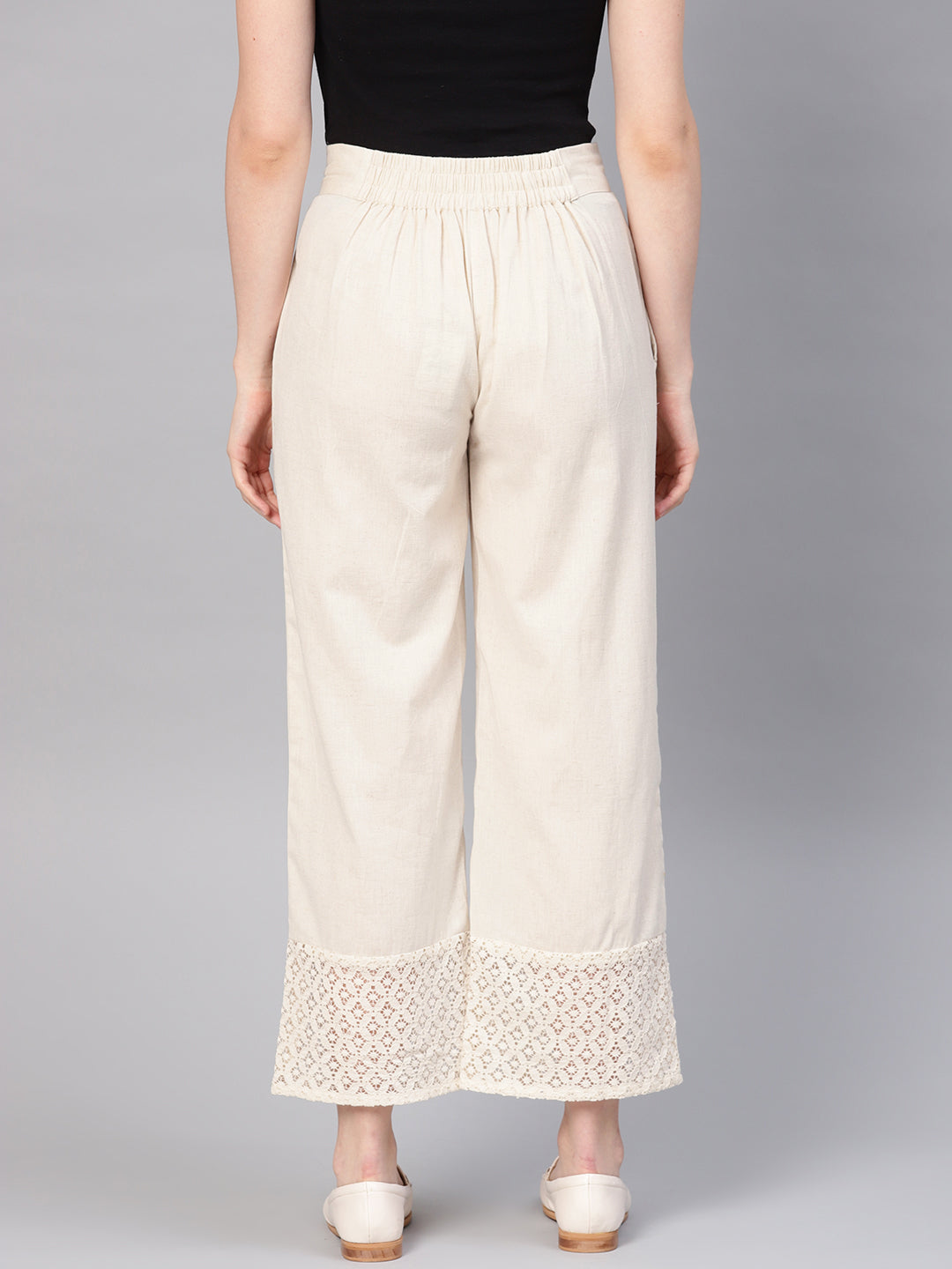 Juniper Women Natural Cotton Flex Solid Wide Leg Palazzo | Grocsy